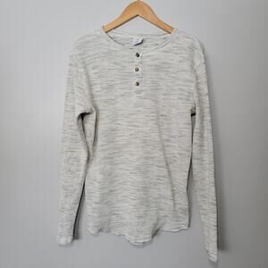Urban Outfitters Henley Thermal Shirt Sz L White Marled Casual Preppy 90s Winter